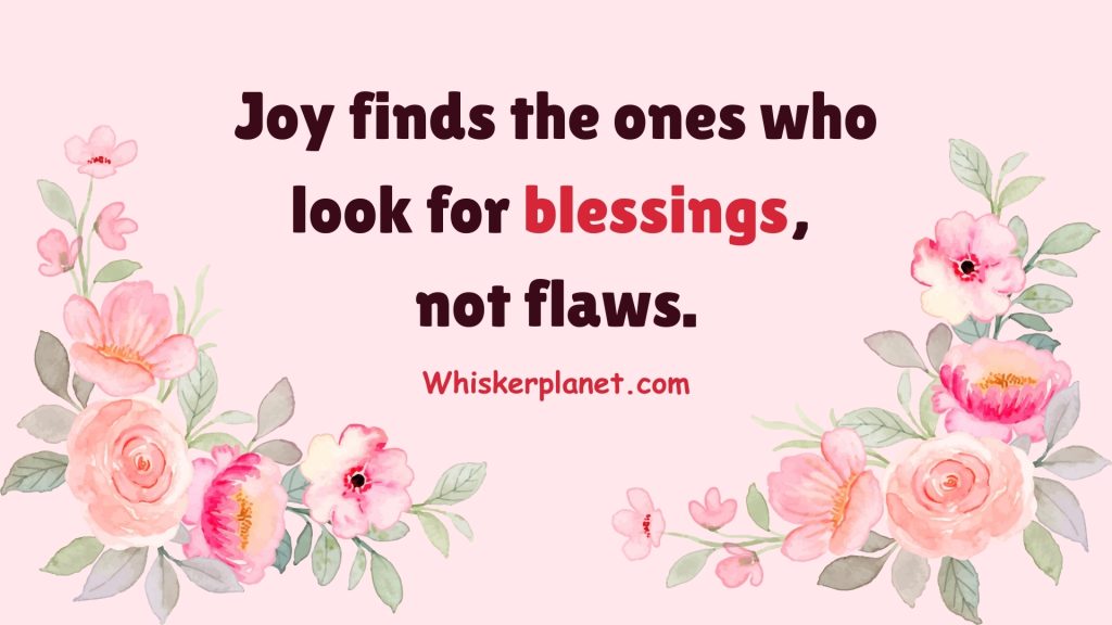 Joy finds the ones who look for blessings, not flaws.